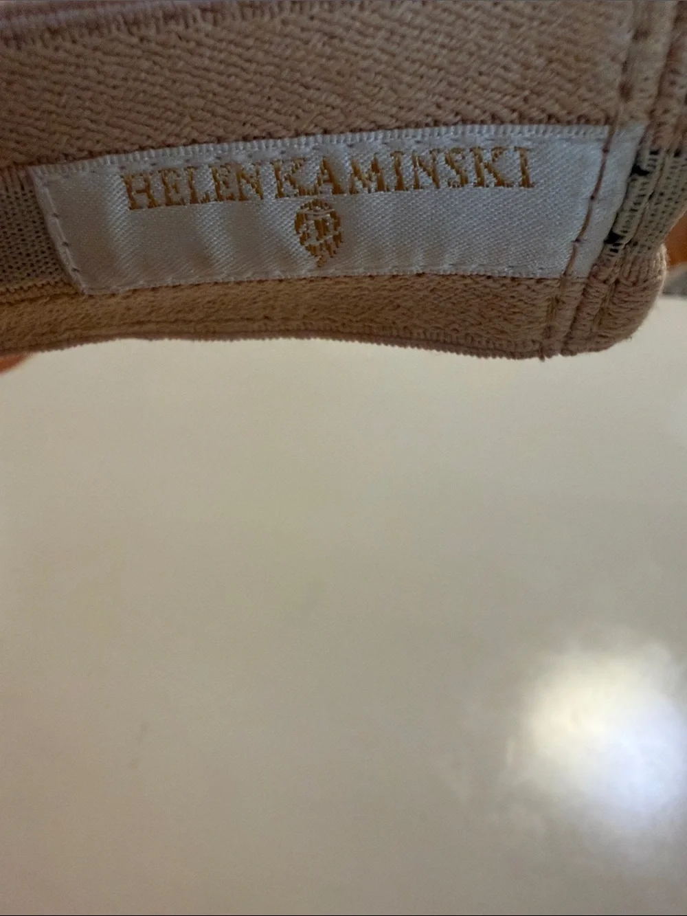 Helen Kaminski Natural Straw Visor with Cream Brim and Black Logo